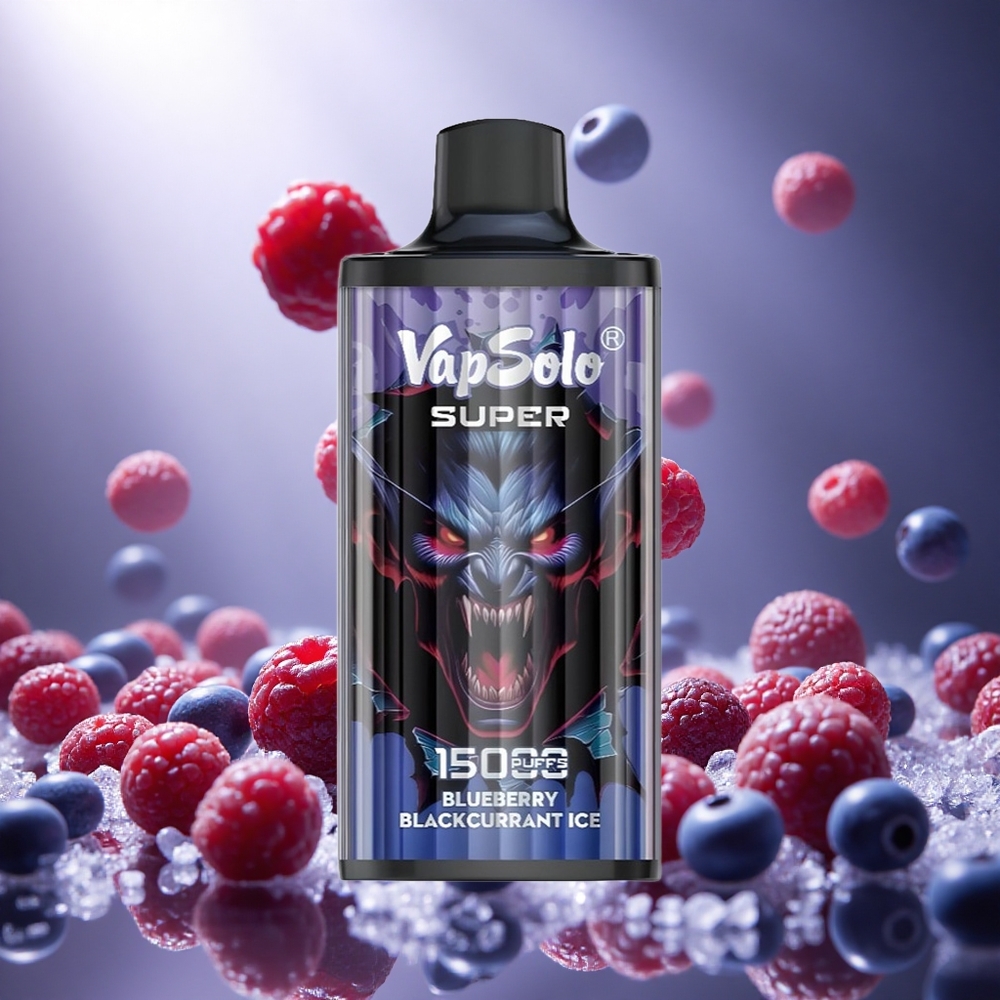 Vapsolo Super 15000 Puffs Vienreizlietojamais Vape Zilā ērkšķoga Melnā upenes Ledus