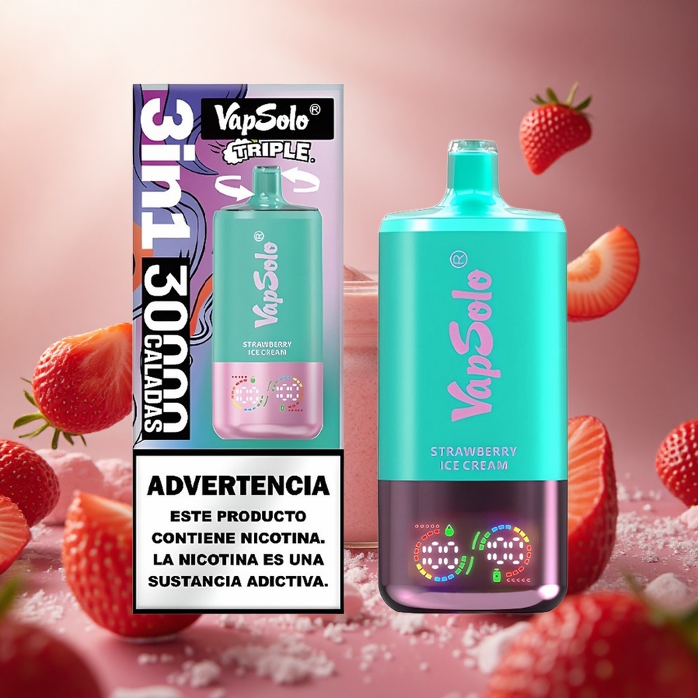 VapSolo Triple 30000 Puffs 40ml Zemeņu Saldējums