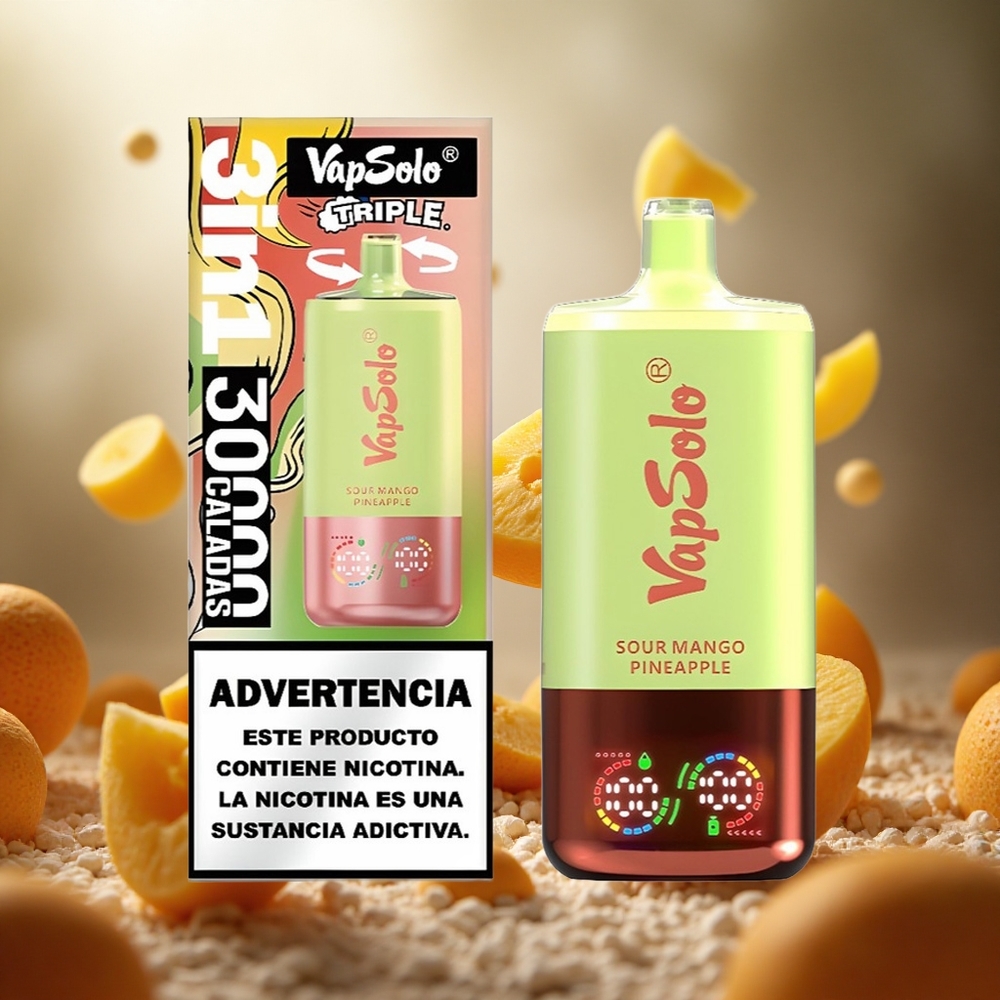 VapSolo Triple 30000 Puffs Skābā Mango Ananāsu Vienreizlietojamais Vape