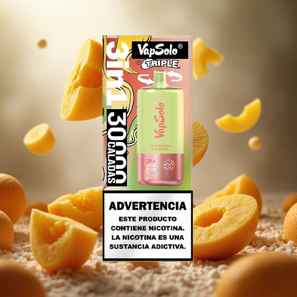 VapSolo Triple 30000 Puffs Skābā Mango Ananāsu Vienreizlietojamais Vape