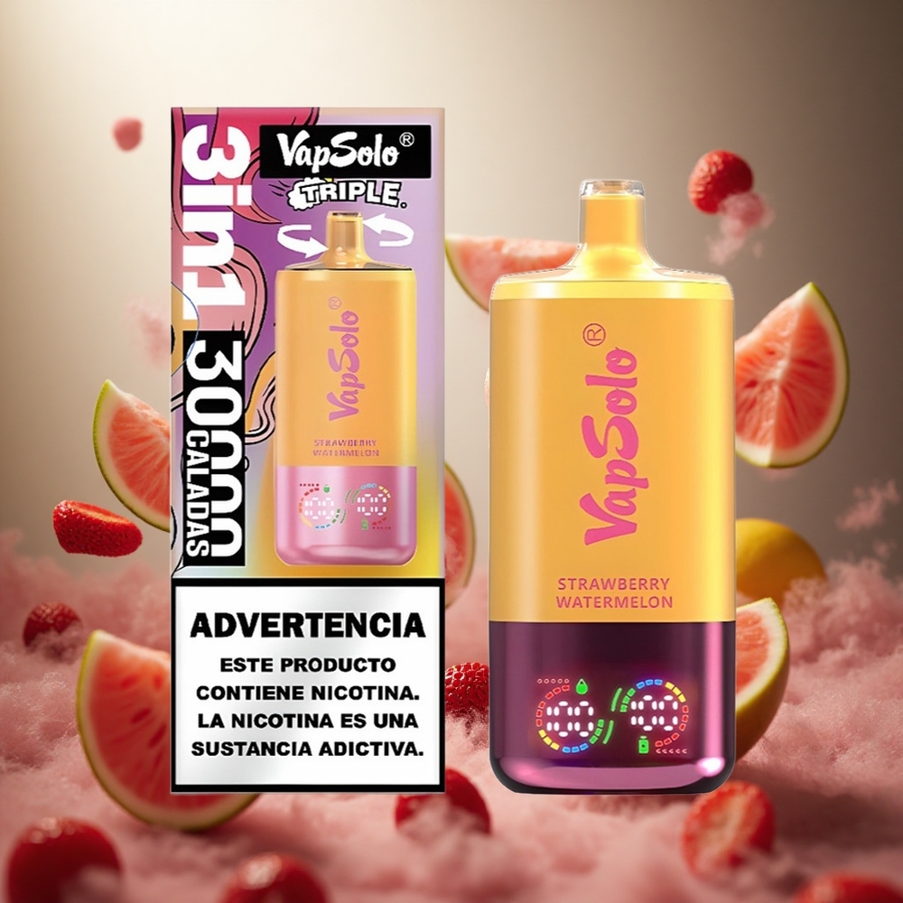 Vapsolo Triple 30000 IekšPuffs Vienreizlietojamais Vape Zemeņu Arbūzs & Citronu Persiks