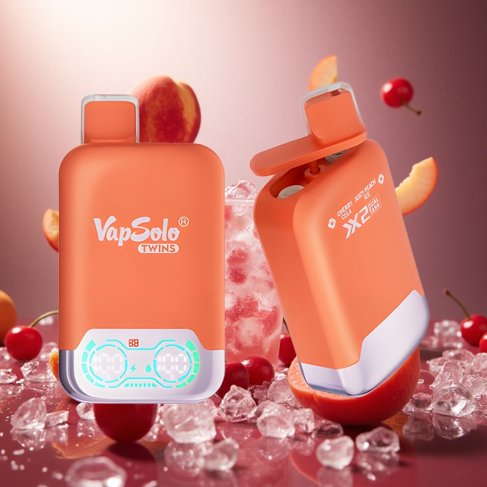 Vapsolo Twins 20000 Puffs Izmetamā Vēpja Ķirsīšu Kola & Sulušais Persiks Ledus